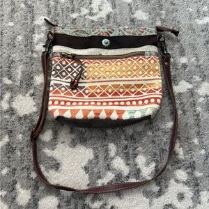 Myra Bag Boho Cowhide & Canvas Crossbody Bag